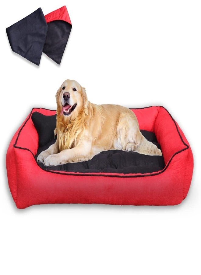 PETITUDE سرير كلاب فاخر من البوليستر من بيتيتيود، مقاس XXXL، قابل للغسل، سرير طبي للكلاب الكبيرة، قاعدة مانعة للانزلاق، أحمر، 106 × 81 × 22 سم - Image 1